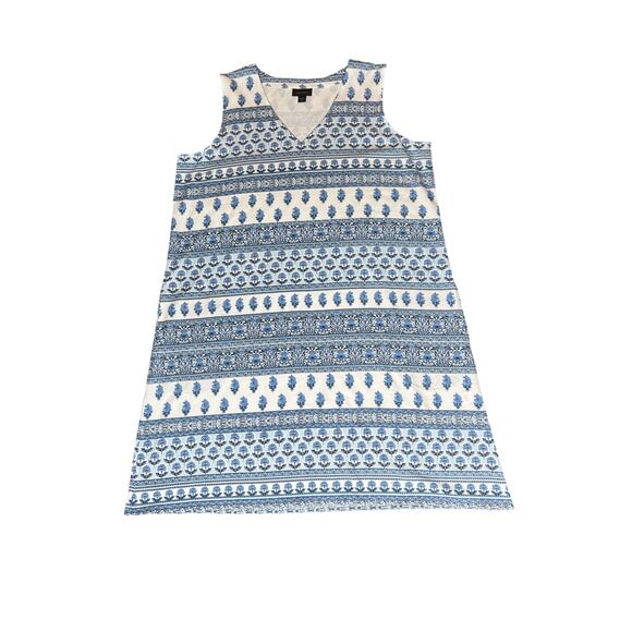 J.Jill Wearever size L dress white/blue sleeveless pockets office summer cruise - Picture 1 of 8